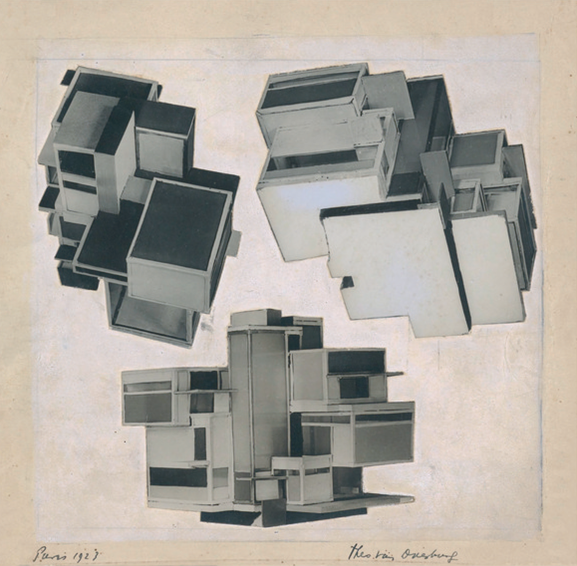 Enlarged view: Extract of the magazine De Stijl showing the Maison d’Artiste as an arrangement of photographs, in: Magazine of De Stijl, Volume 6, No.6/7, Leiden, 1924.