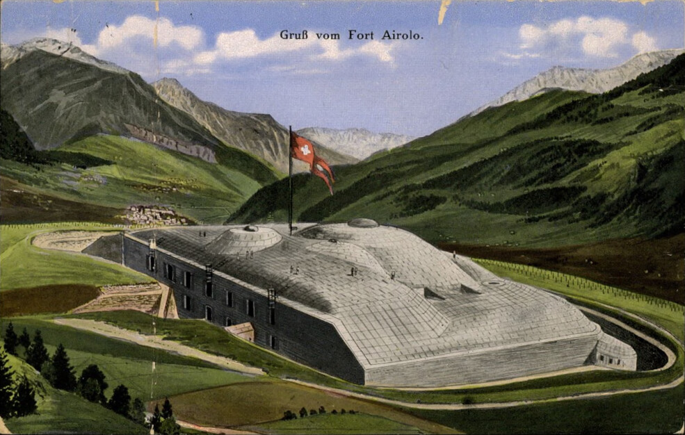 “Gruß vom Fort Airolo,” Postkarte gestempelt in 1914, Schweizerisches Bundesarchiv