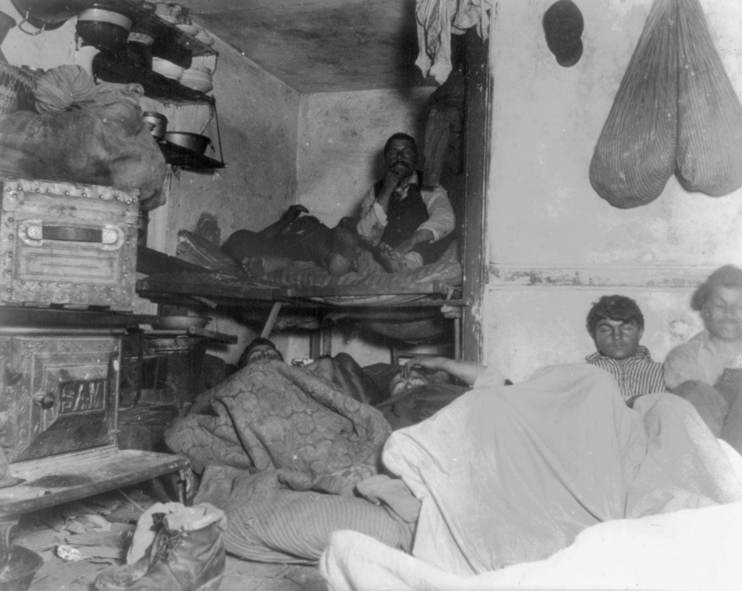 Shelter for immigrants in a New York City tenement, photograph by Jacob Riis, 1888